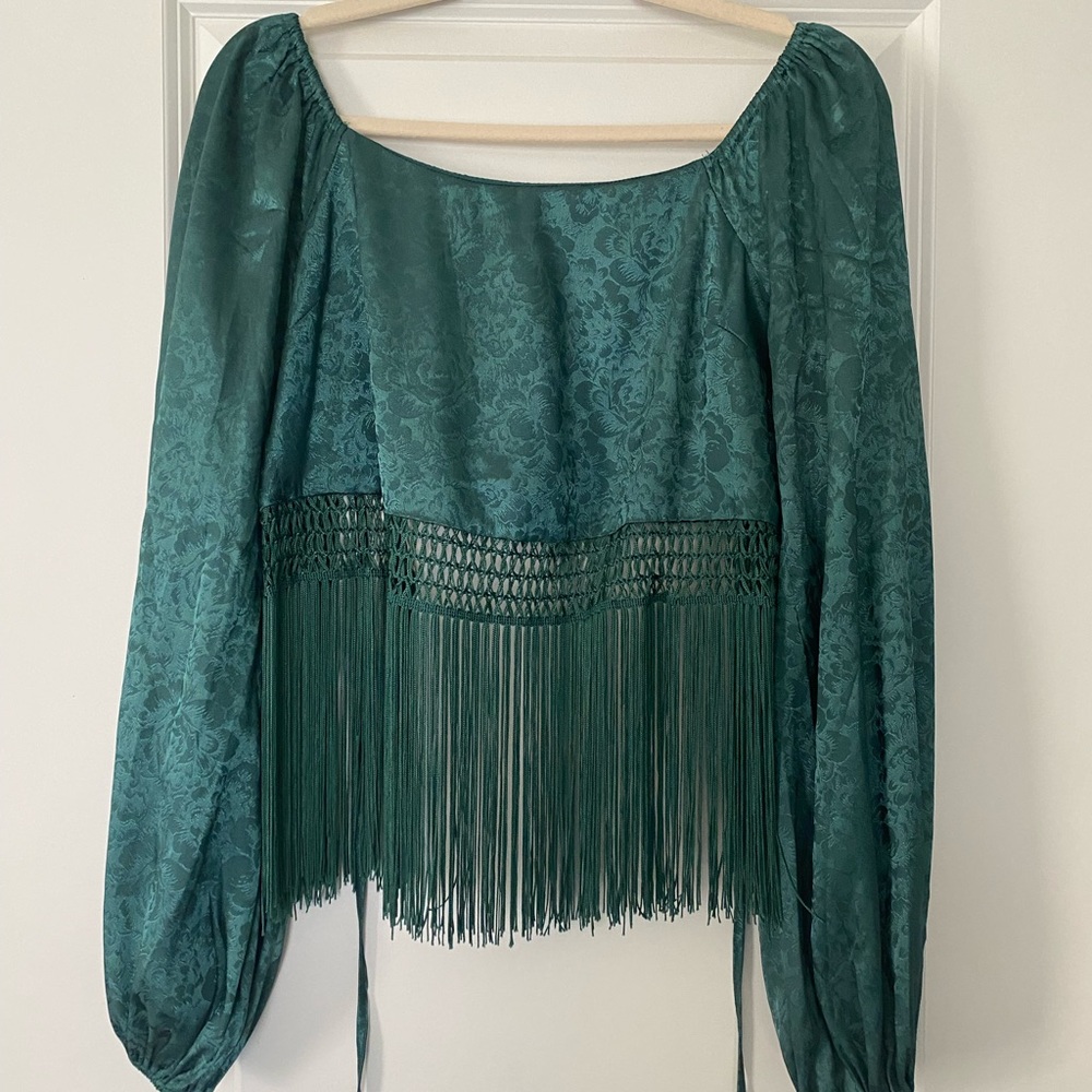 Chic Teal Lace Fringe Blouse